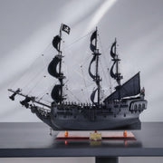 24" Black Solid Wood Hand Painted Model Boat Tabletop Sculpture-Sculptures-DECOROLALA