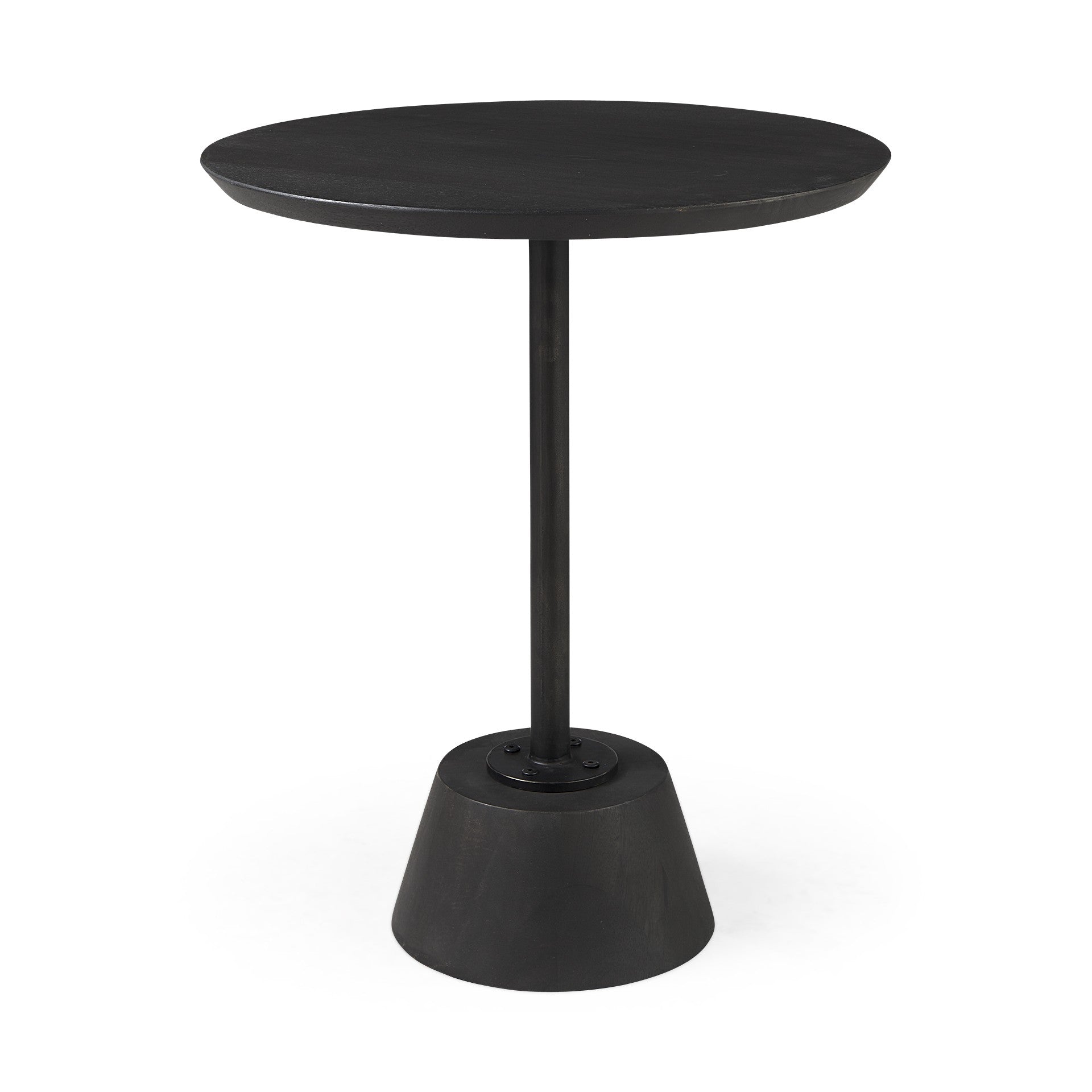 24" Black Solid and Manufactured Wood Round End Table-End-Side Tables-DECOROLALA