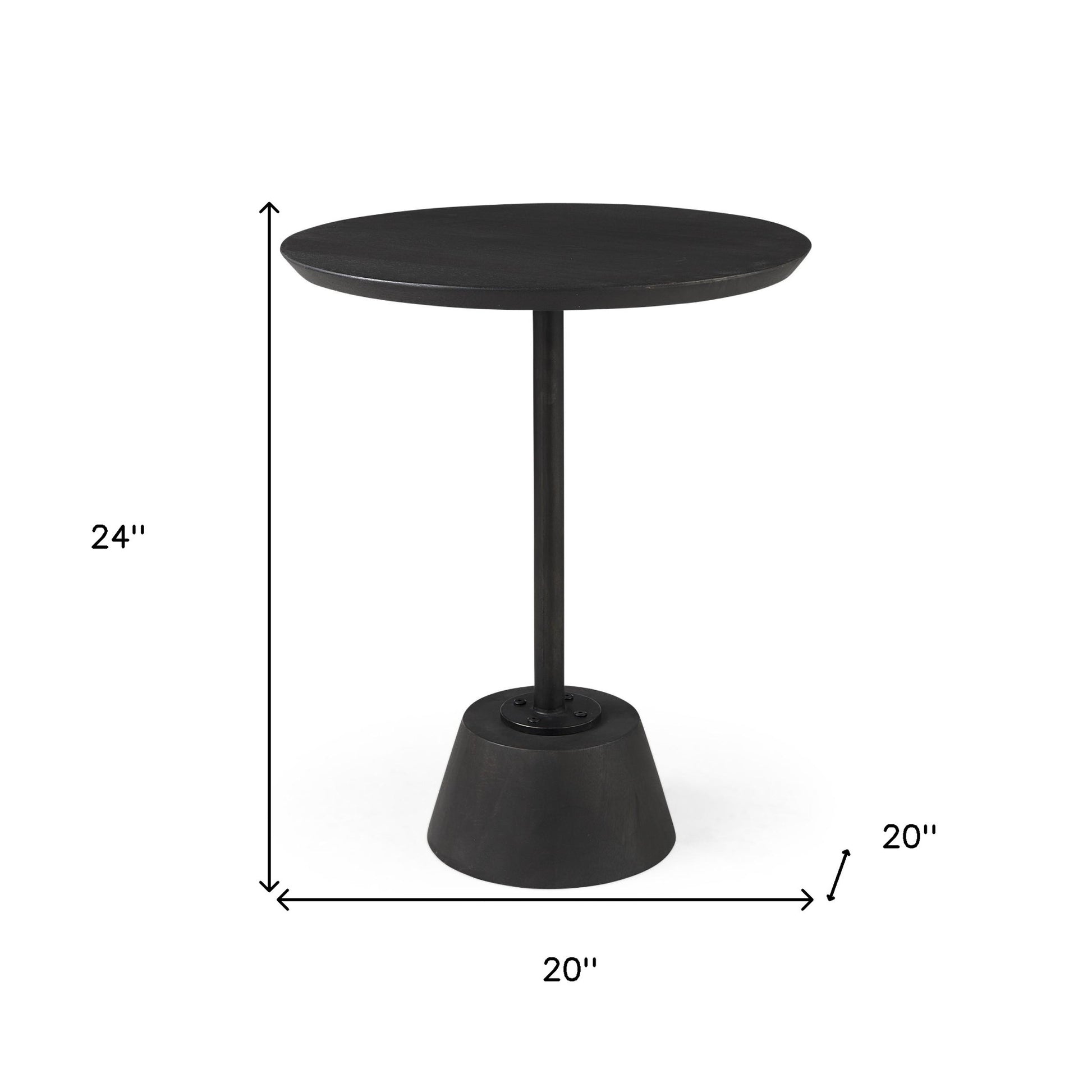 24" Black Solid and Manufactured Wood Round End Table-End-Side Tables-DECOROLALA