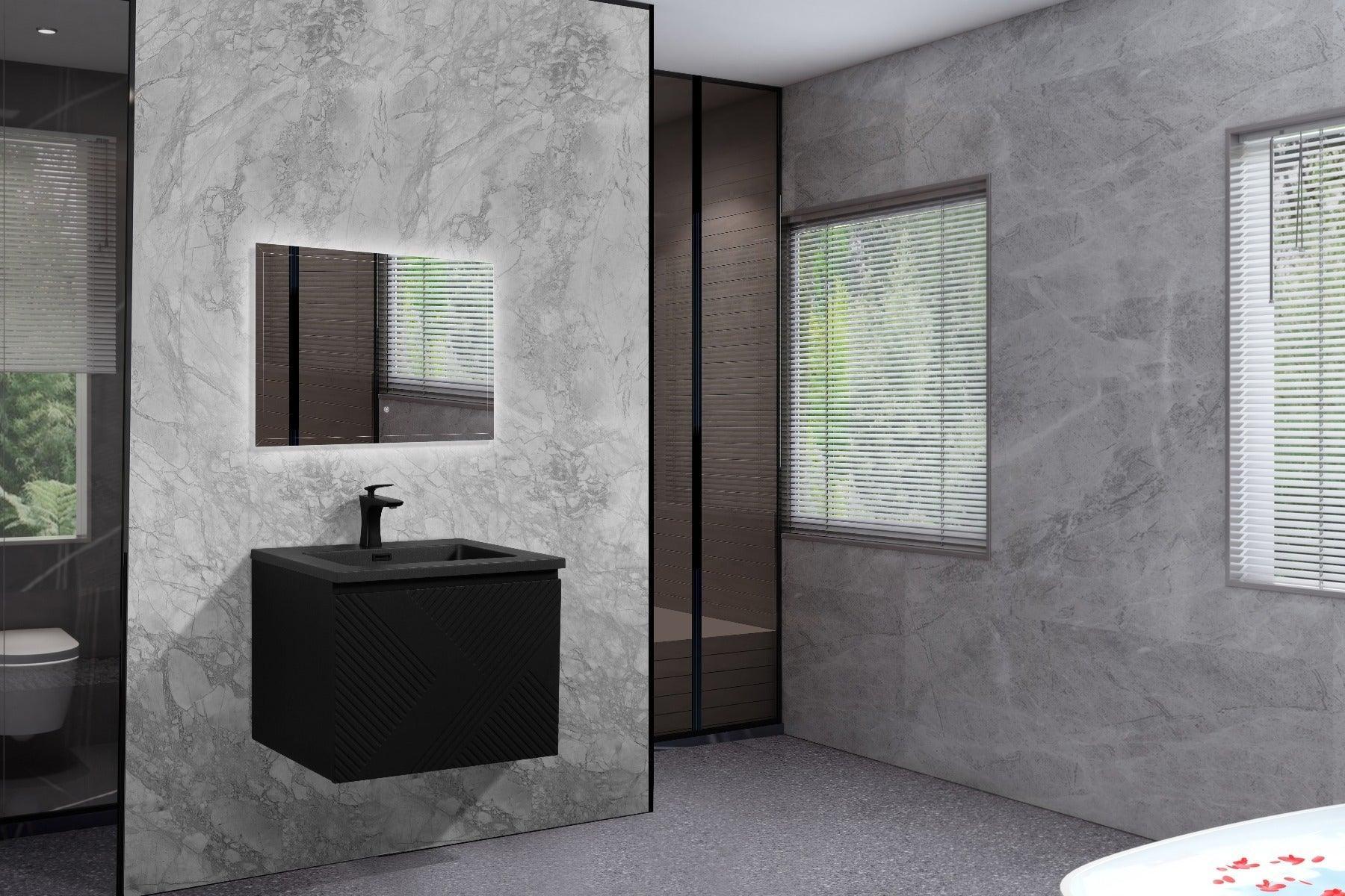 24" Black Wall Mount Bathroom Vanity with Black Engineered Quartz Countertop-Migration_Bathroom Vanities-DECOROLALA