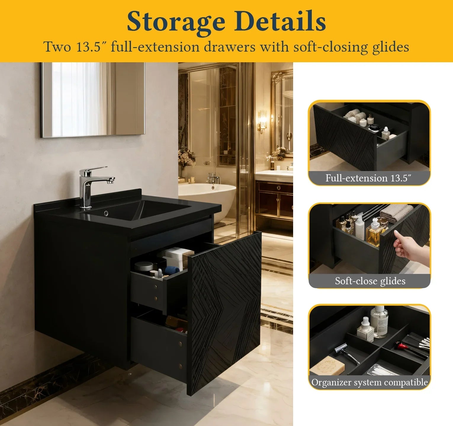 24" Black Wall Mount Bathroom Vanity with Black Engineered Quartz Countertop-Migration_Bathroom Vanities-DECOROLALA
