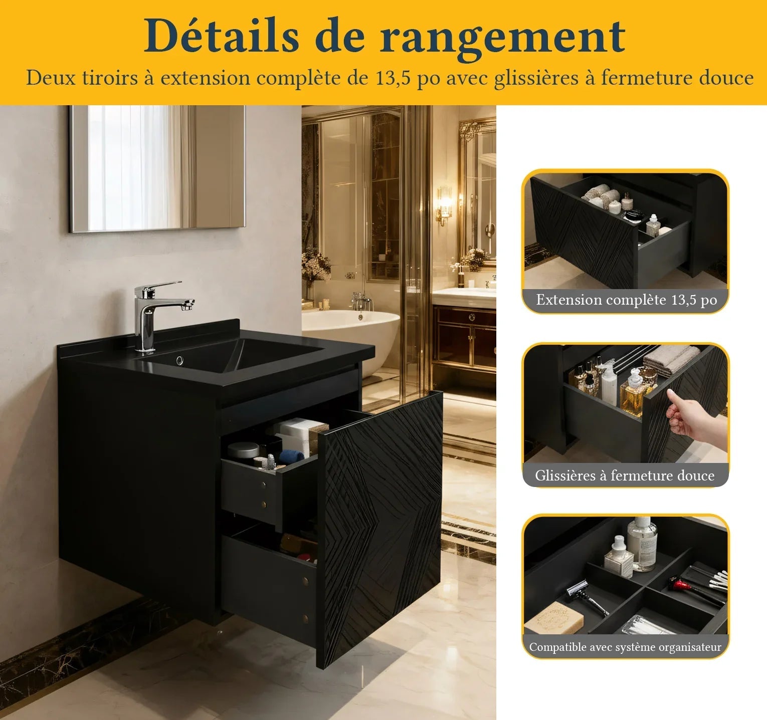 24" Black Wall Mount Bathroom Vanity with Black Engineered Quartz Countertop-Migration_Bathroom Vanities-DECOROLALA