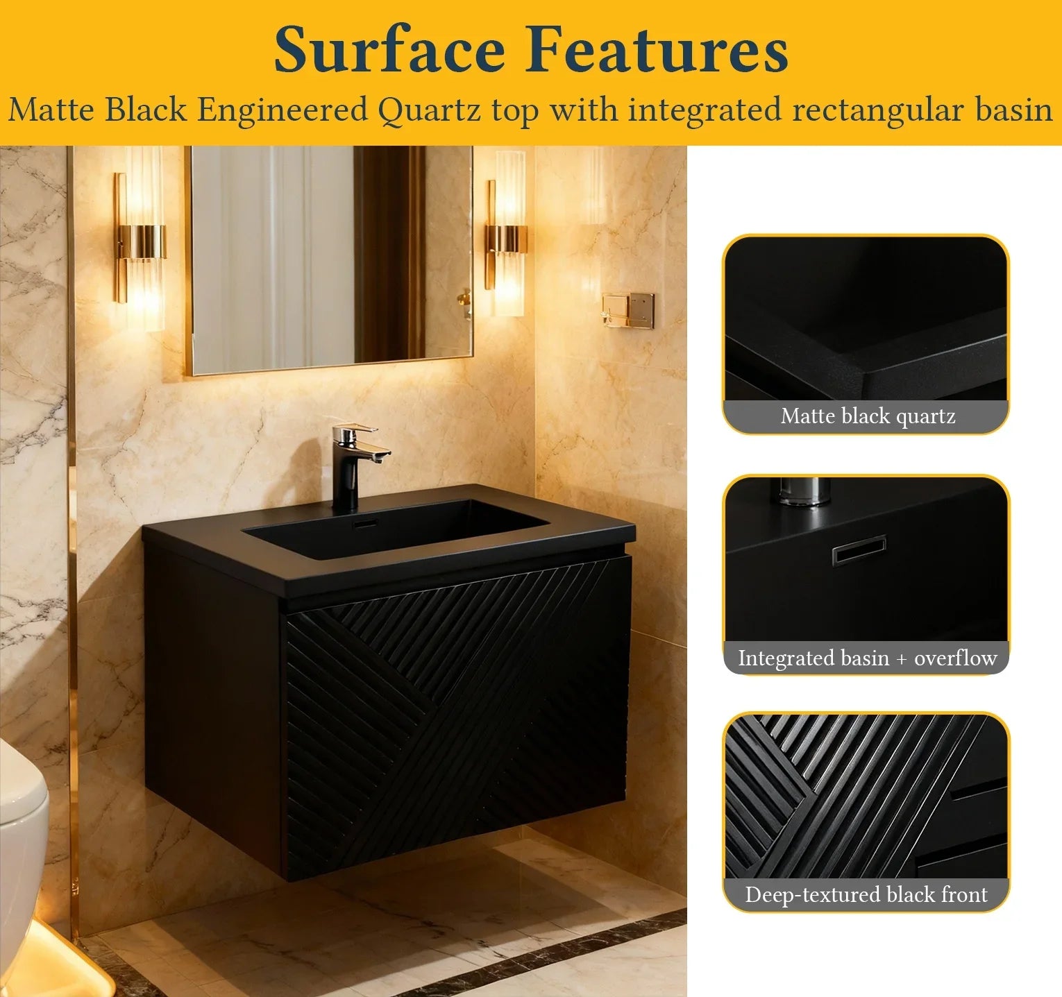 24" Black Wall Mount Bathroom Vanity with Black Engineered Quartz Countertop-Migration_Bathroom Vanities-DECOROLALA