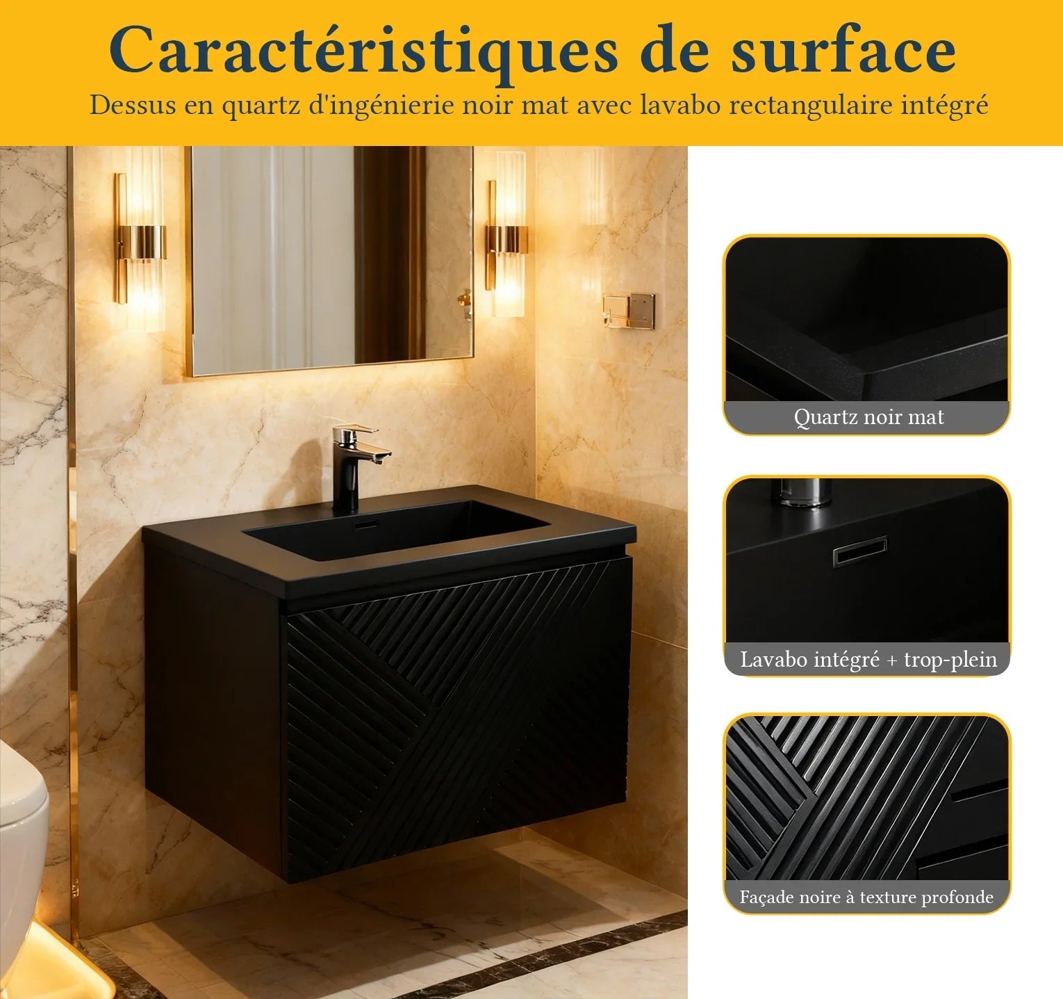 24" Black Wall Mount Bathroom Vanity with Black Engineered Quartz Countertop-Migration_Bathroom Vanities-DECOROLALA