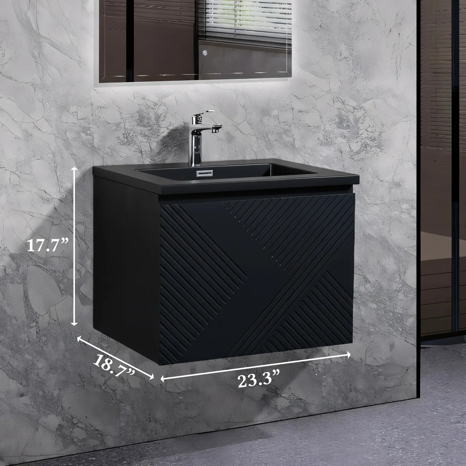 24" Black Wall Mount Bathroom Vanity with Black Engineered Quartz Countertop-Migration_Bathroom Vanities-DECOROLALA
