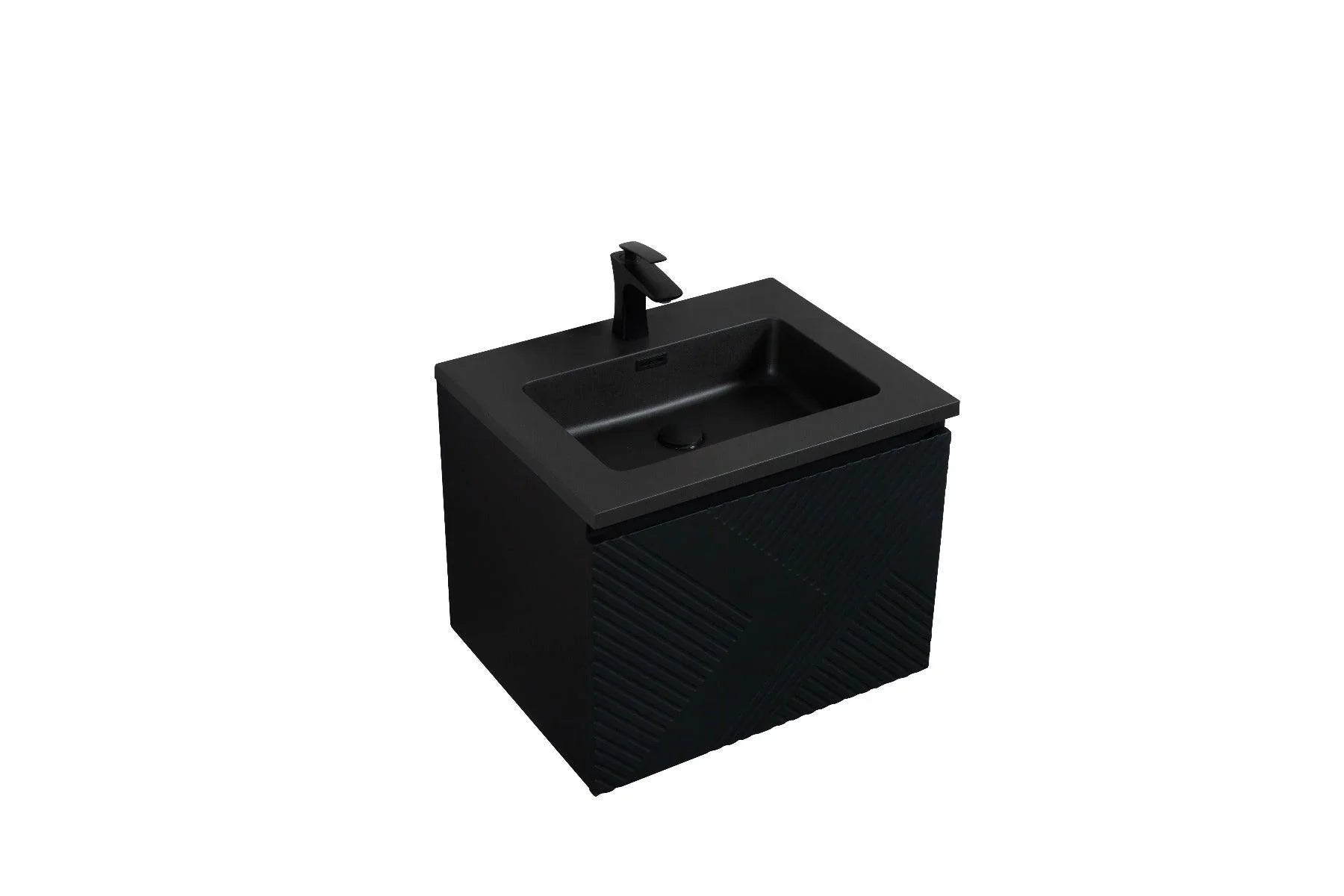 24" Black Wall Mount Bathroom Vanity with Black Engineered Quartz Countertop-Migration_Bathroom Vanities-DECOROLALA