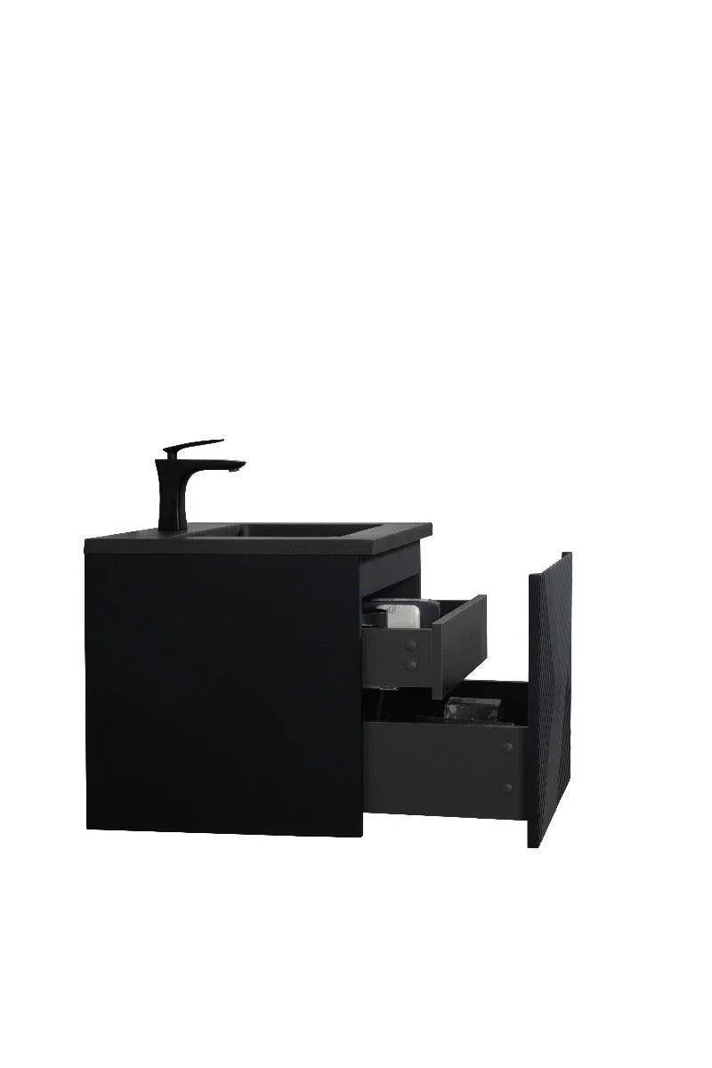 24" Black Wall Mount Bathroom Vanity with Black Engineered Quartz Countertop-Migration_Bathroom Vanities-DECOROLALA