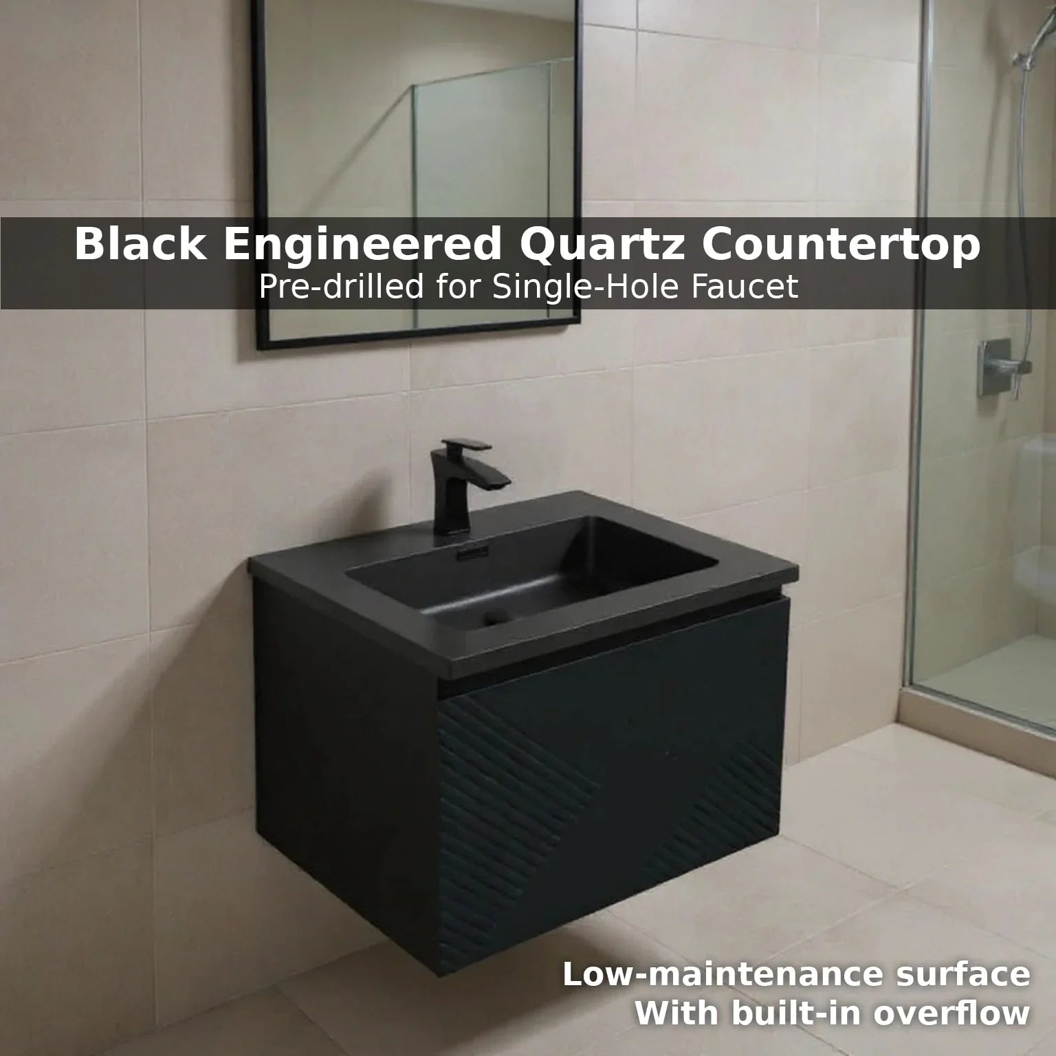 24" Black Wall Mount Bathroom Vanity with Black Engineered Quartz Countertop-Migration_Bathroom Vanities-DECOROLALA