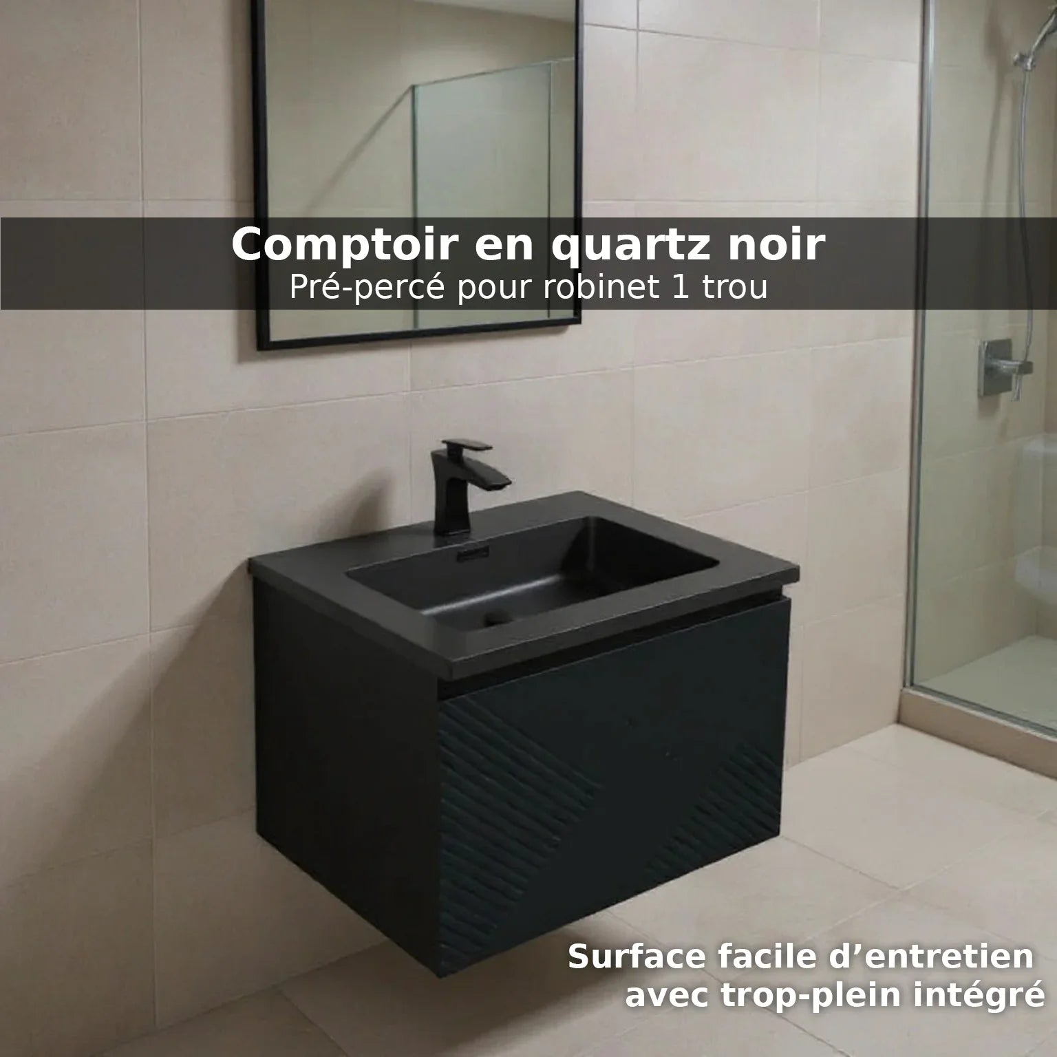 24" Black Wall Mount Bathroom Vanity with Black Engineered Quartz Countertop-Migration_Bathroom Vanities-DECOROLALA