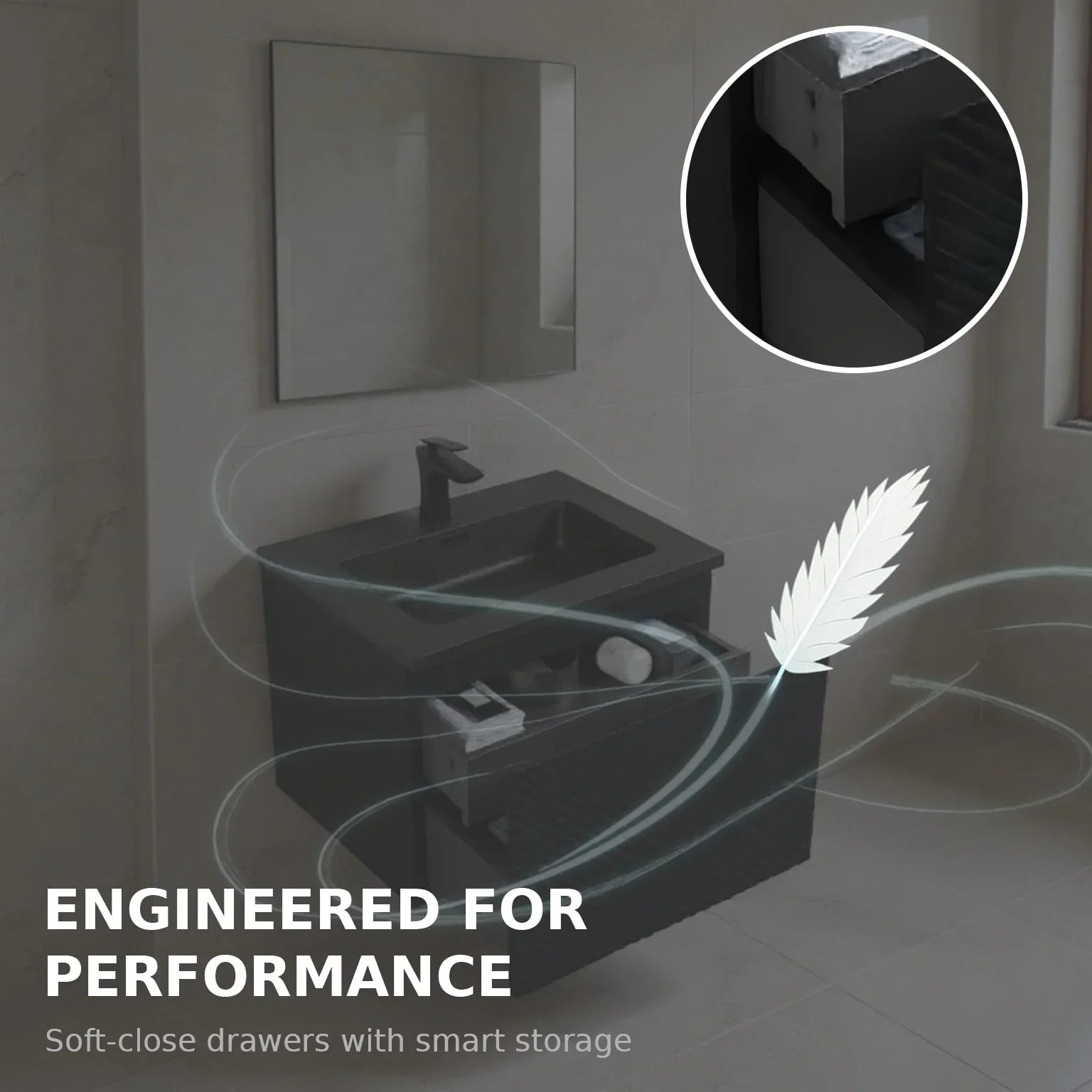 24" Black Wall Mount Bathroom Vanity with Black Engineered Quartz Countertop-Migration_Bathroom Vanities-DECOROLALA