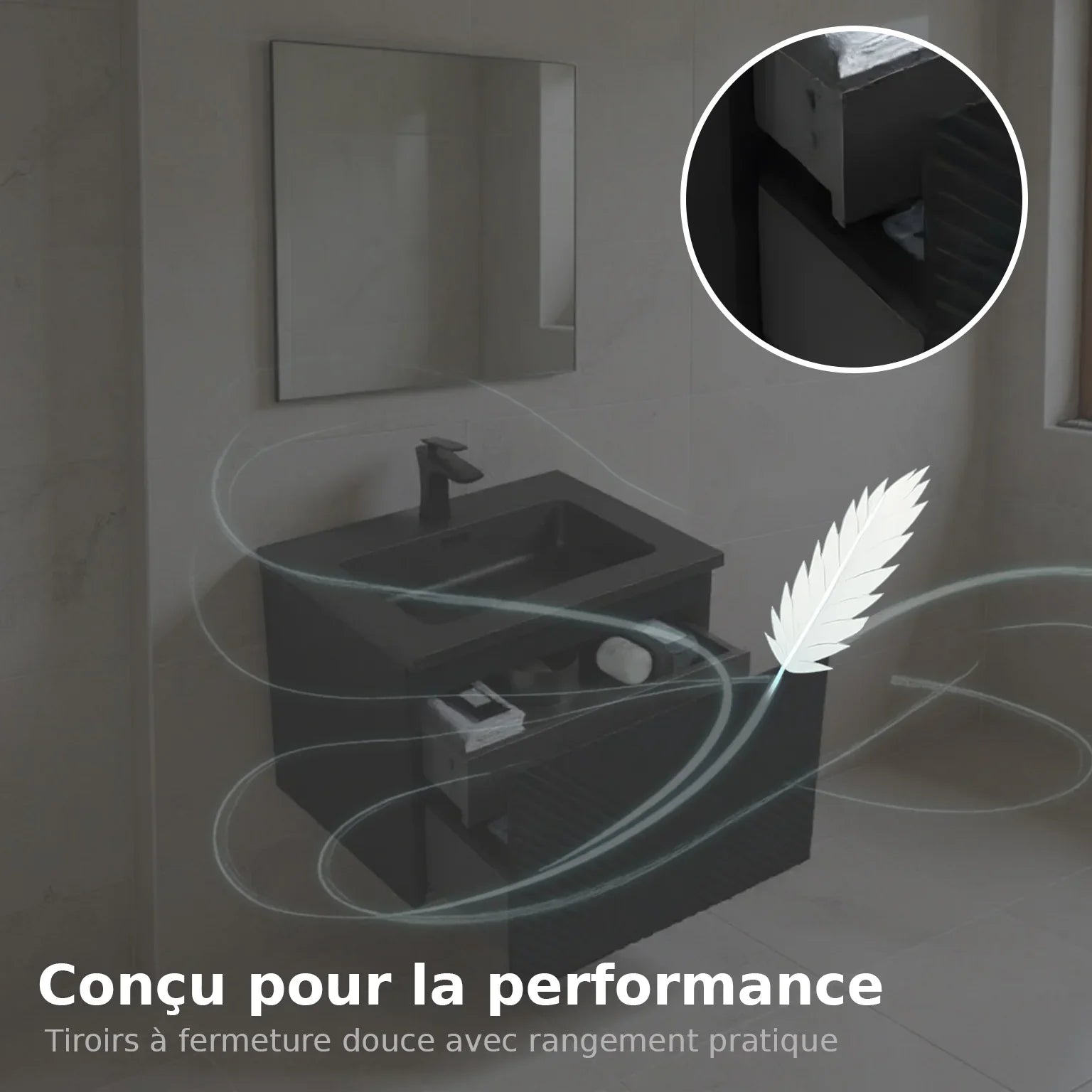 24" Black Wall Mount Bathroom Vanity with Black Engineered Quartz Countertop-Migration_Bathroom Vanities-DECOROLALA