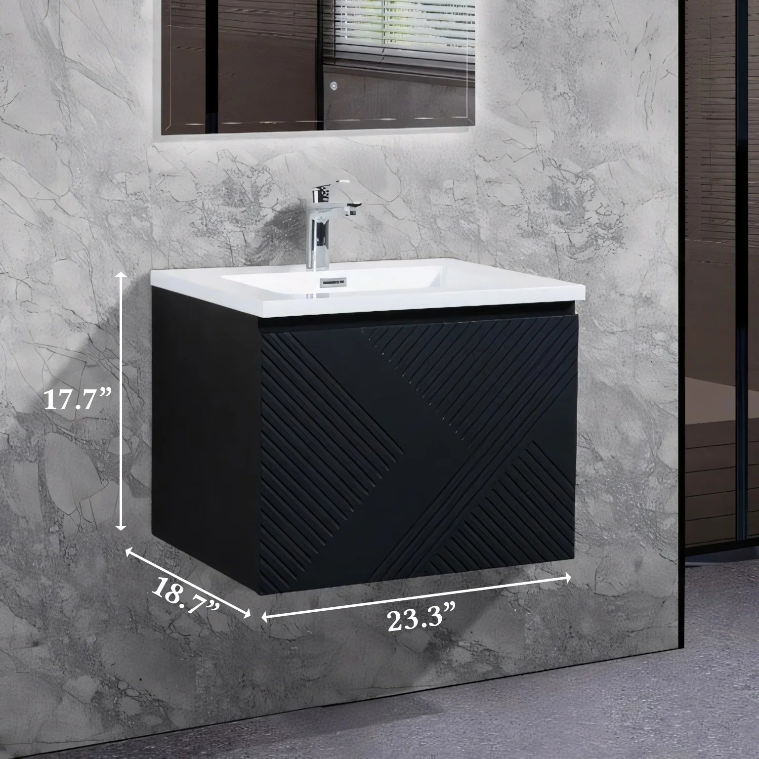 24" Black Wall Mount Bathroom Vanity with White Polymarble Countertop-Migration_Bathroom Vanities-DECOROLALA