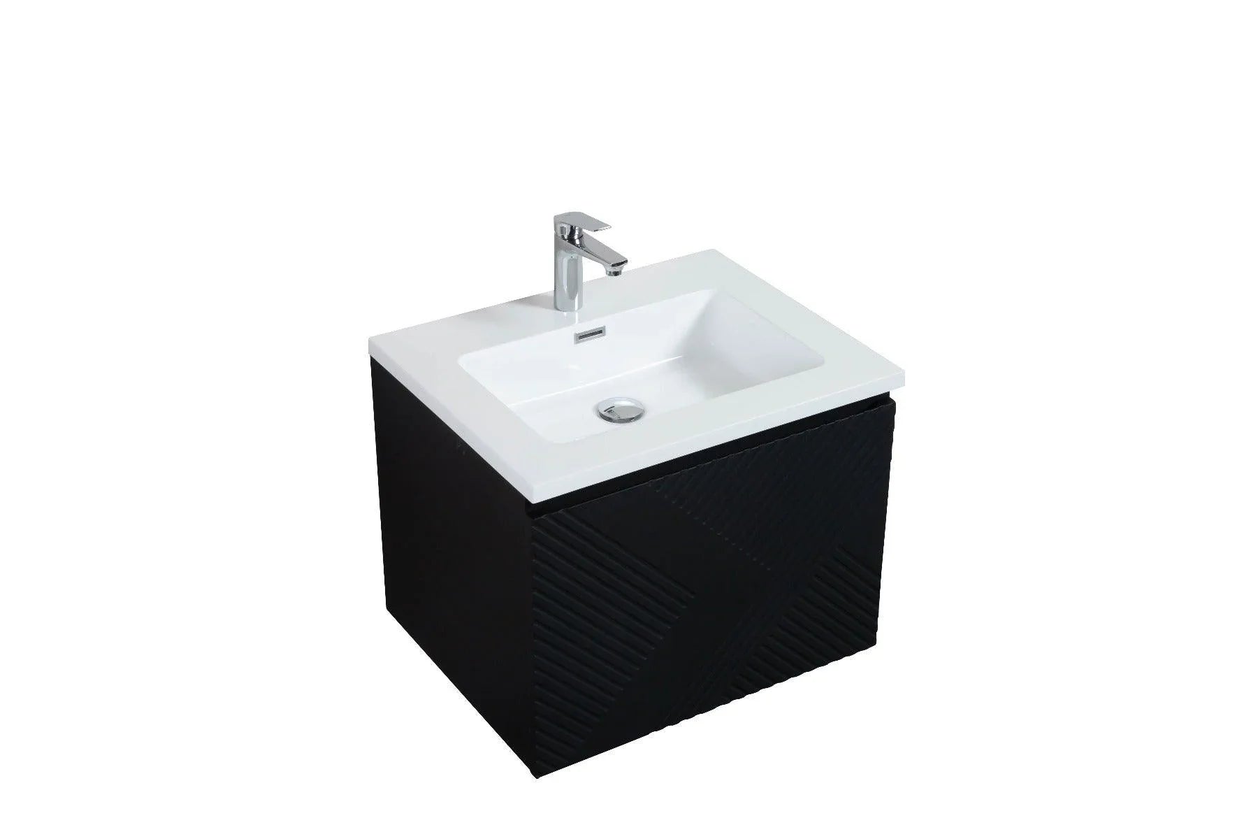24" Black Wall Mount Bathroom Vanity with White Polymarble Countertop-Migration_Bathroom Vanities-DECOROLALA