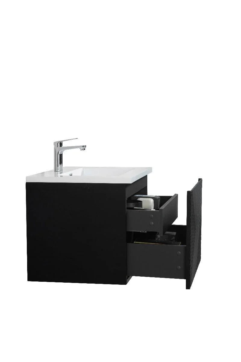 24" Black Wall Mount Bathroom Vanity with White Polymarble Countertop-Migration_Bathroom Vanities-DECOROLALA