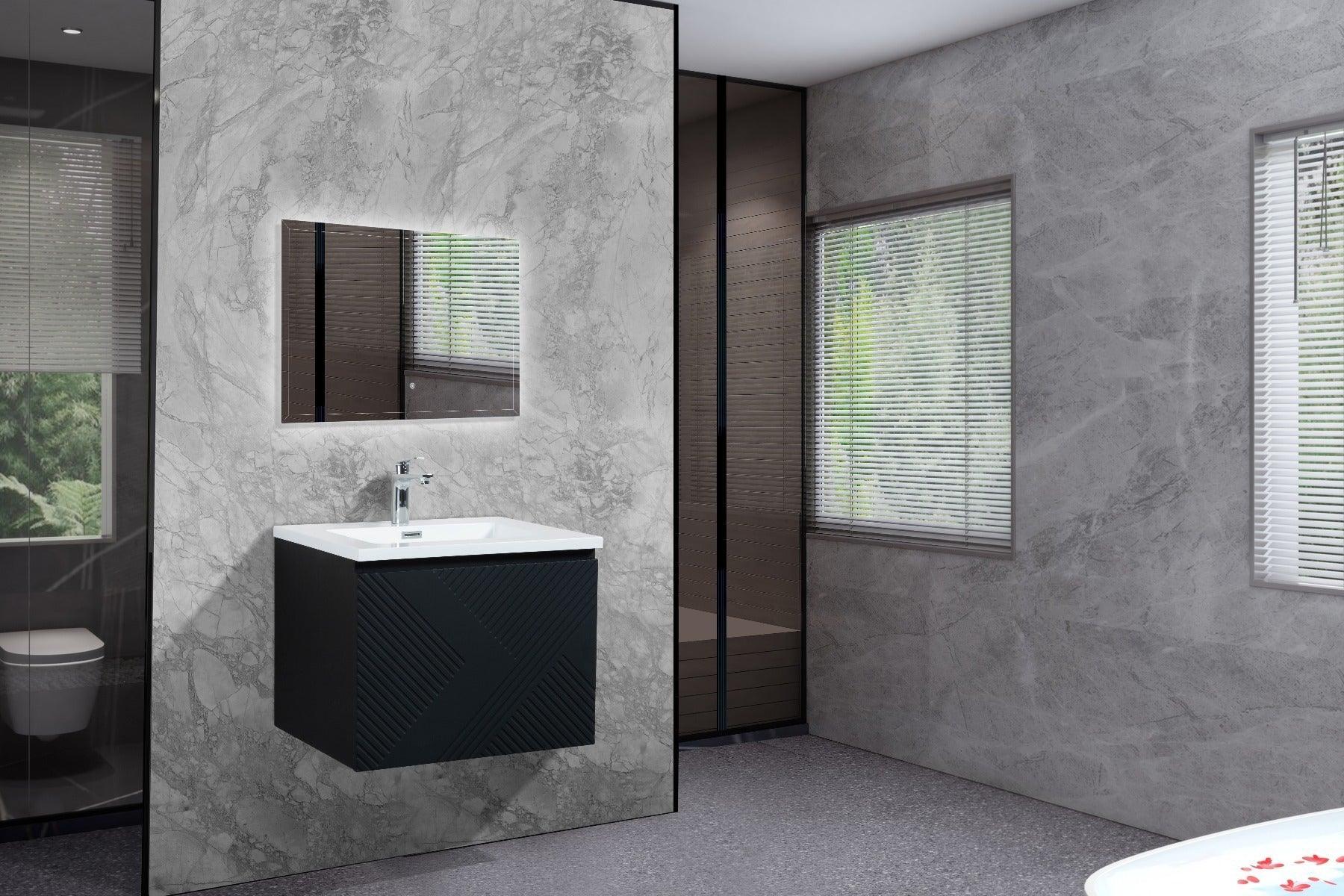 24" Black Wall Mount Bathroom Vanity with White Polymarble Countertop-Migration_Bathroom Vanities-DECOROLALA