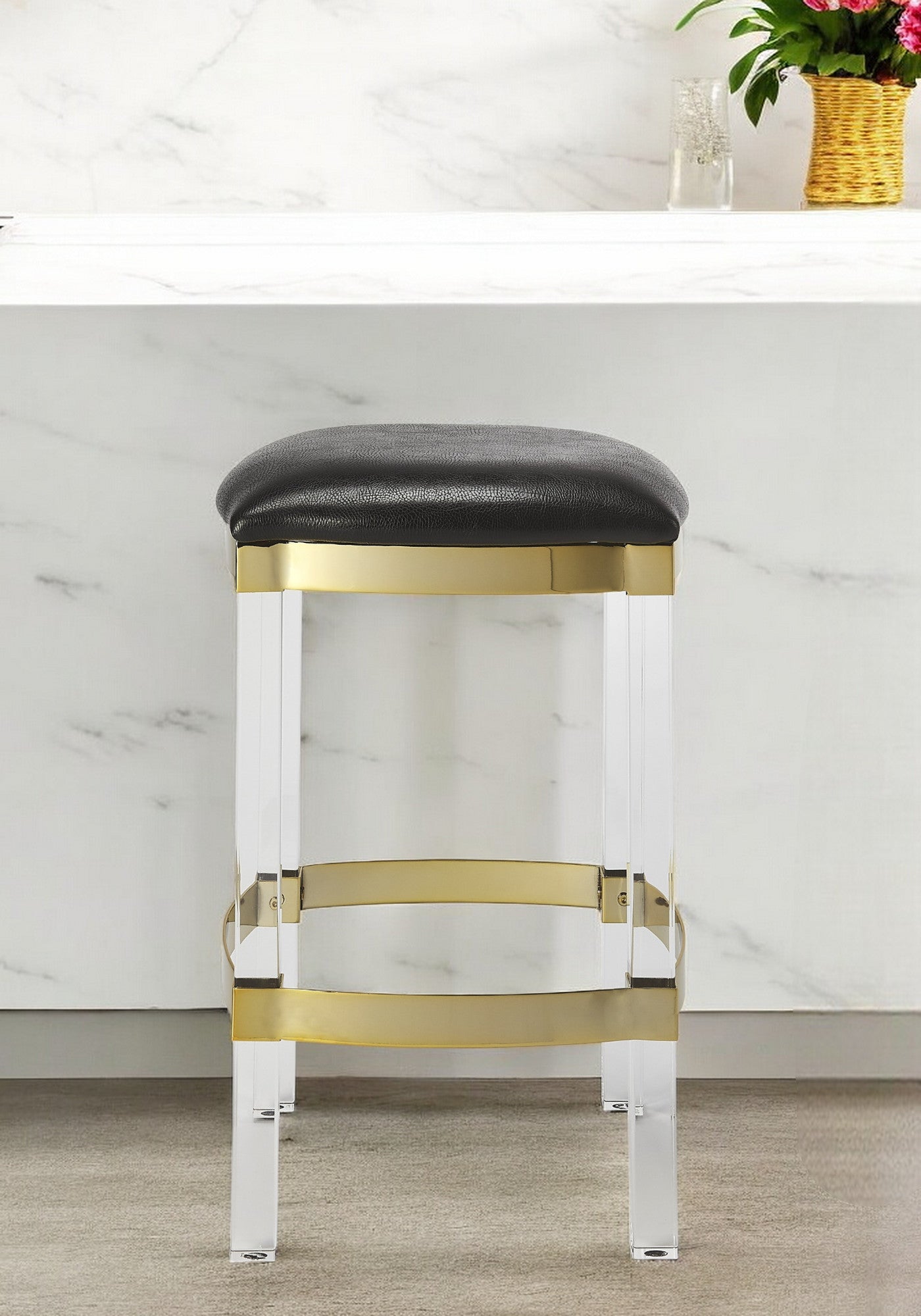 24" Black and Clear Stainless Steel and Steel Backless Counter Height Bar Chair-Bar Chairs-DECOROLALA