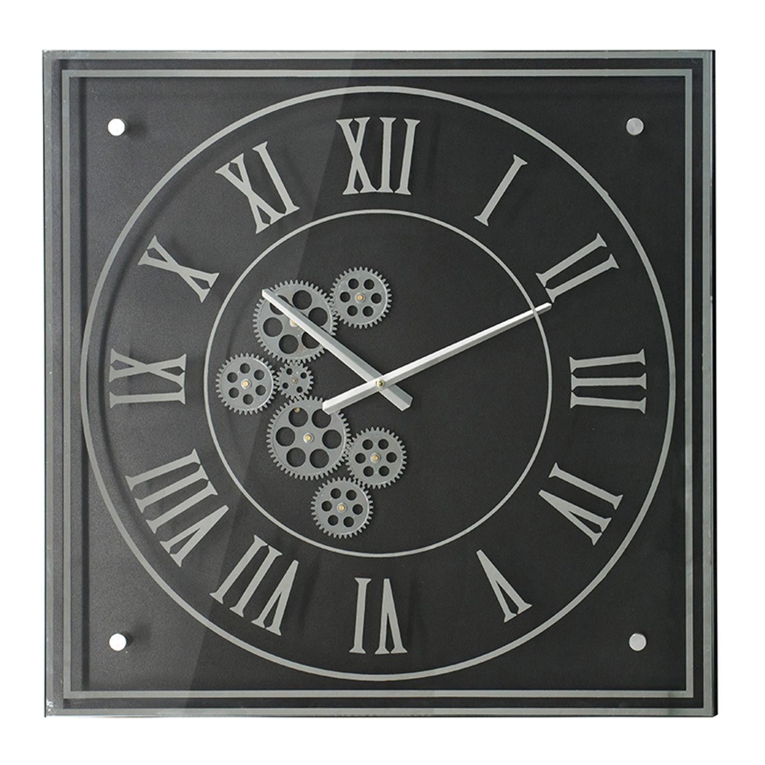 24" Black and Silver Vintage Style Gears Square Wall Clock-Wall Clocks-DECOROLALA