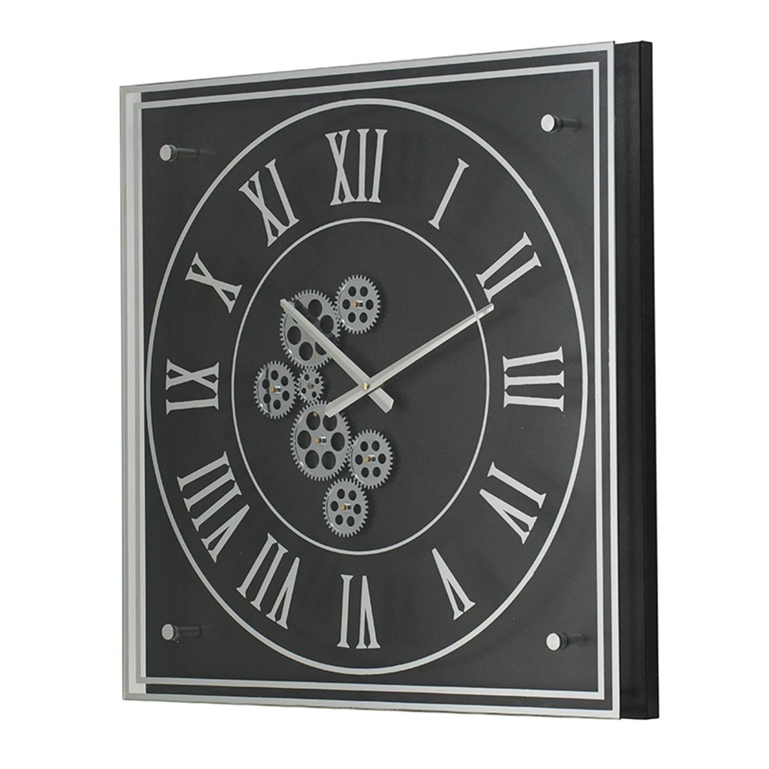24" Black and Silver Vintage Style Gears Square Wall Clock-Wall Clocks-DECOROLALA