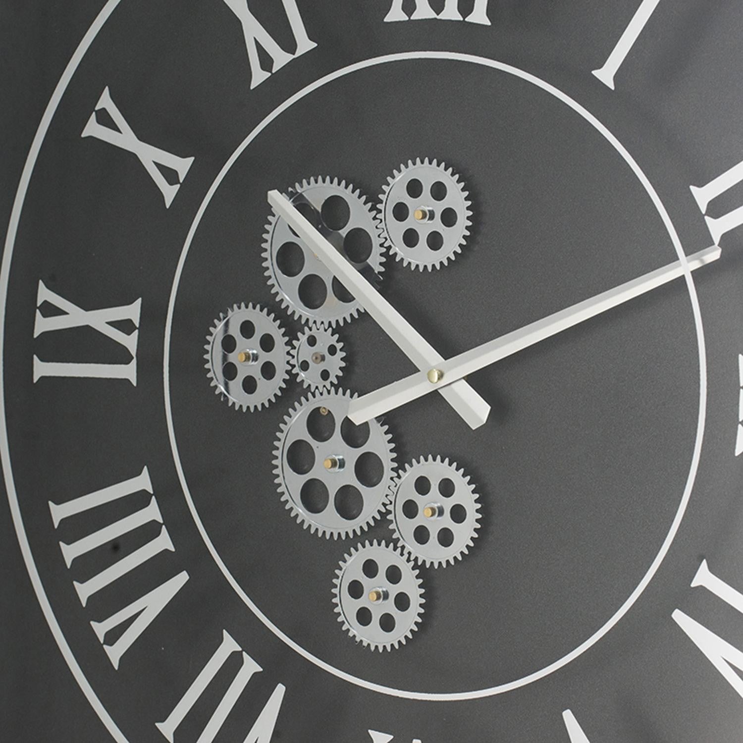 24" Black and Silver Vintage Style Gears Square Wall Clock-Wall Clocks-DECOROLALA