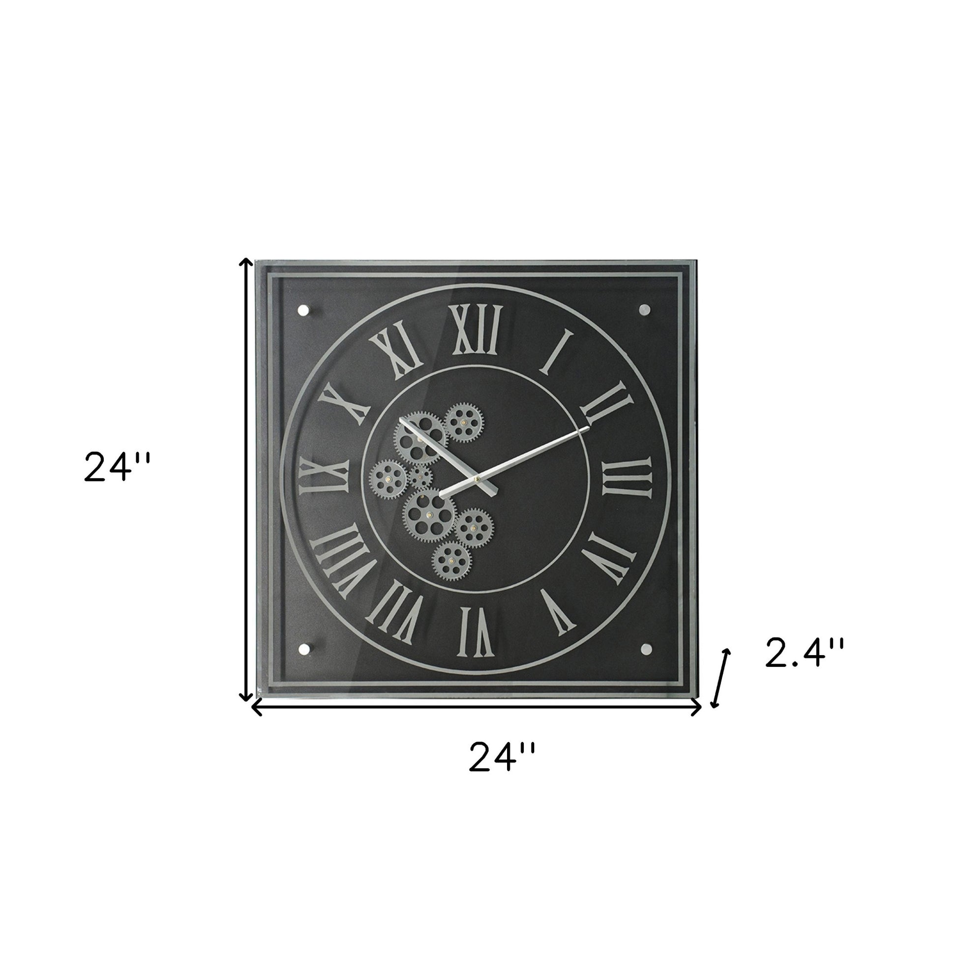 24" Black and Silver Vintage Style Gears Square Wall Clock-Wall Clocks-DECOROLALA
