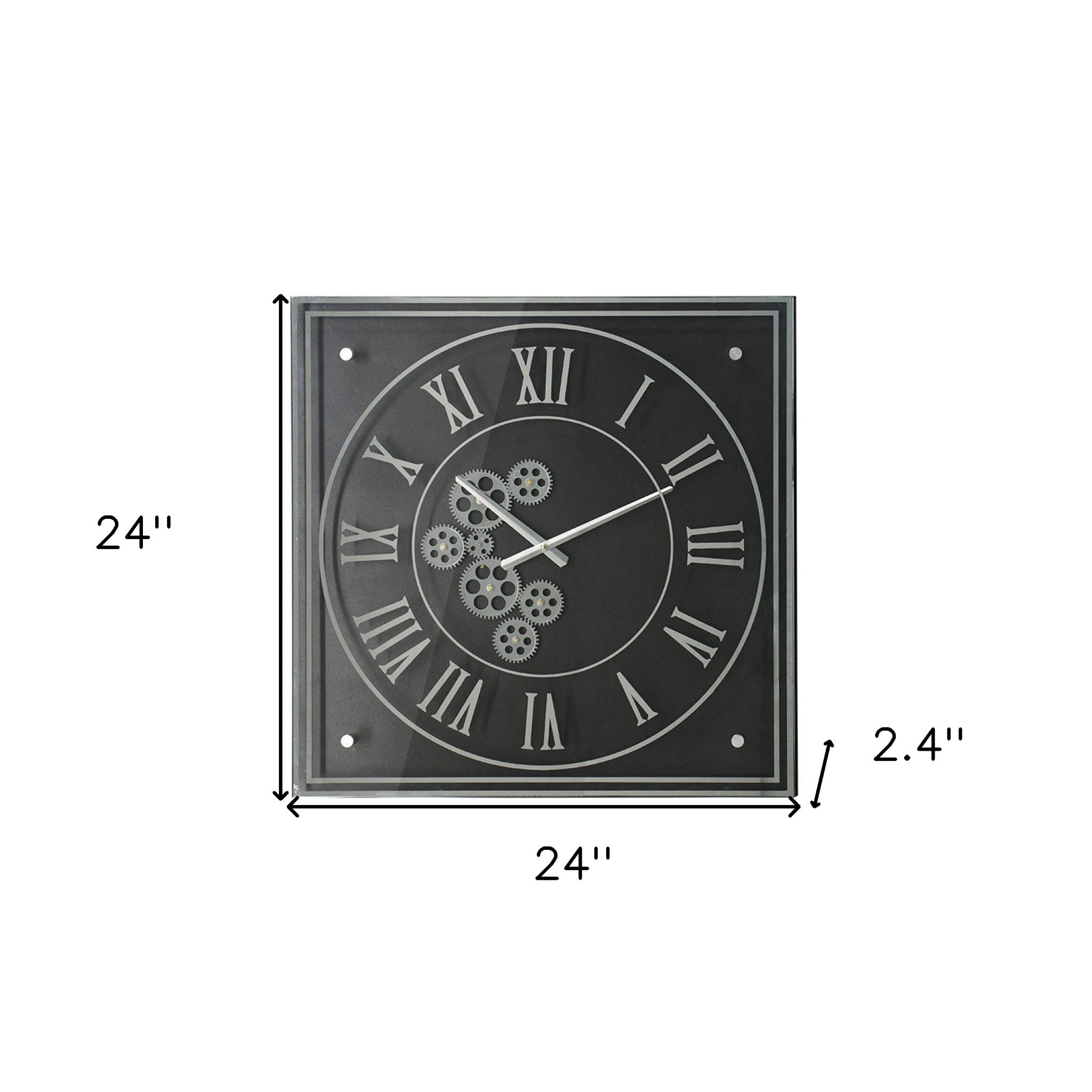 24" Black and Silver Vintage Style Gears Square Wall Clock-Wall Clocks-DECOROLALA