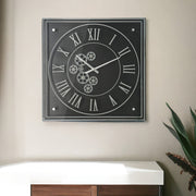 24" Black and Silver Vintage Style Gears Square Wall Clock-Wall Clocks-DECOROLALA