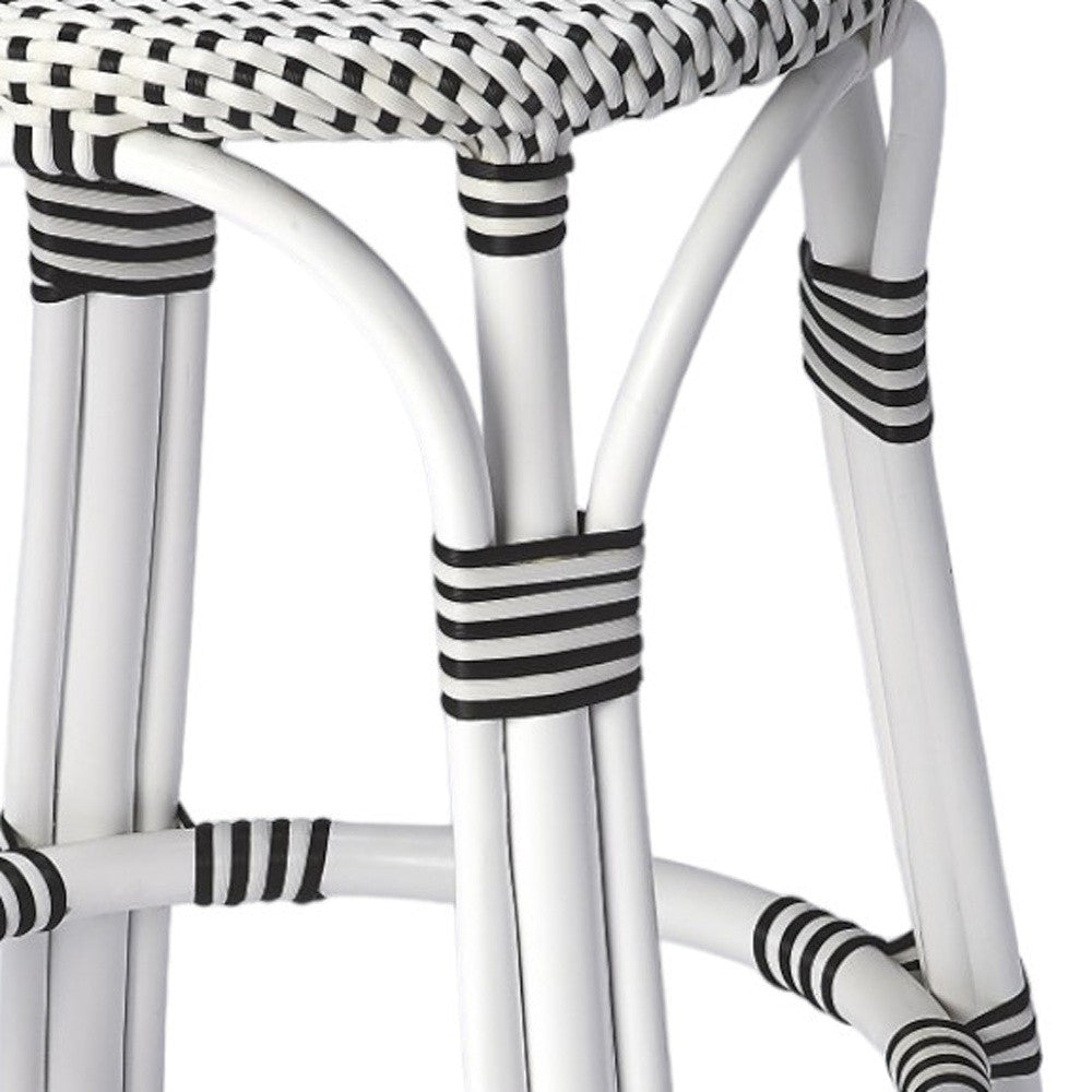 24" Black and White Rattan Backless Counter Height Bar Chair-Bar Chairs-DECOROLALA