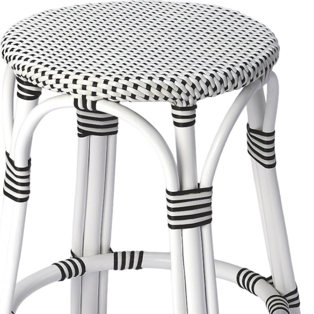 24" Black and White Rattan Backless Counter Height Bar Chair-Bar Chairs-DECOROLALA