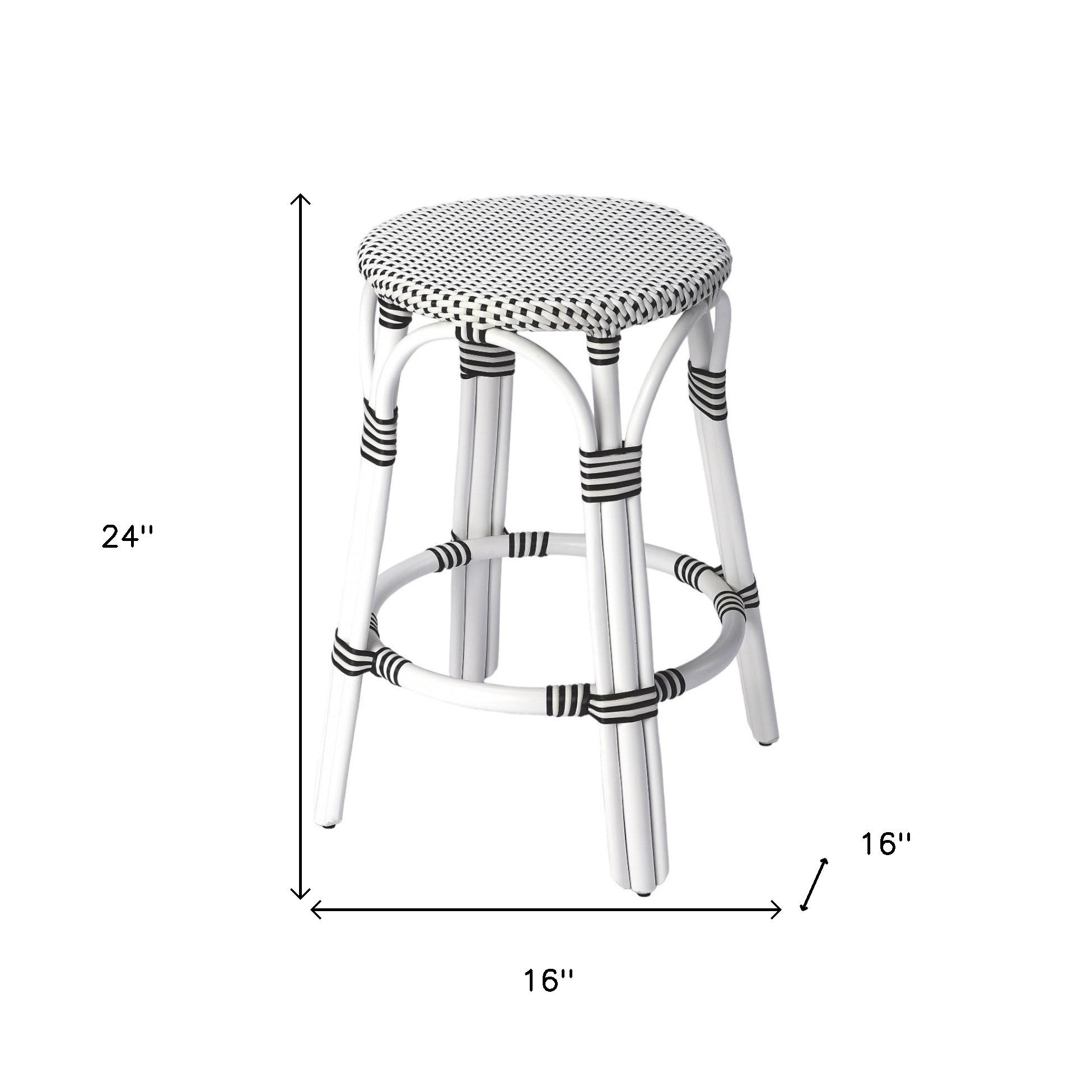 24" Black and White Rattan Backless Counter Height Bar Chair-Bar Chairs-DECOROLALA
