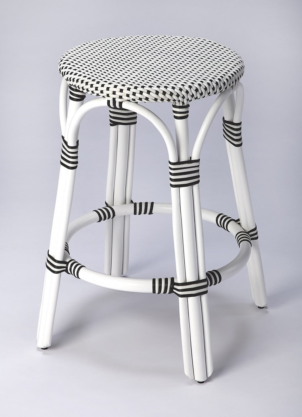 24" Black and White Rattan Backless Counter Height Bar Chair-Bar Chairs-DECOROLALA