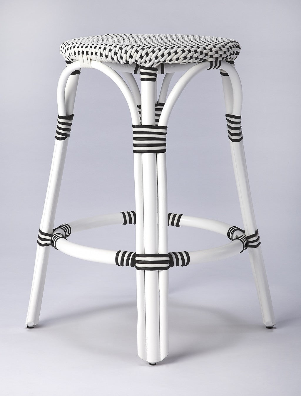 24" Black and White Rattan Backless Counter Height Bar Chair-Bar Chairs-DECOROLALA
