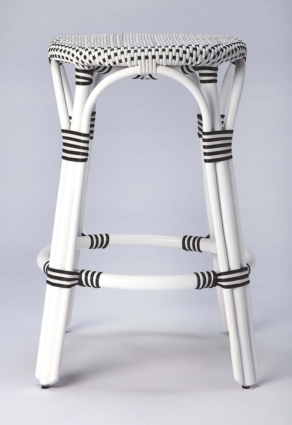 24" Black and White Rattan Backless Counter Height Bar Chair-Bar Chairs-DECOROLALA