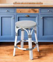 24" Black and White Rattan Backless Counter Height Bar Chair-Bar Chairs-DECOROLALA