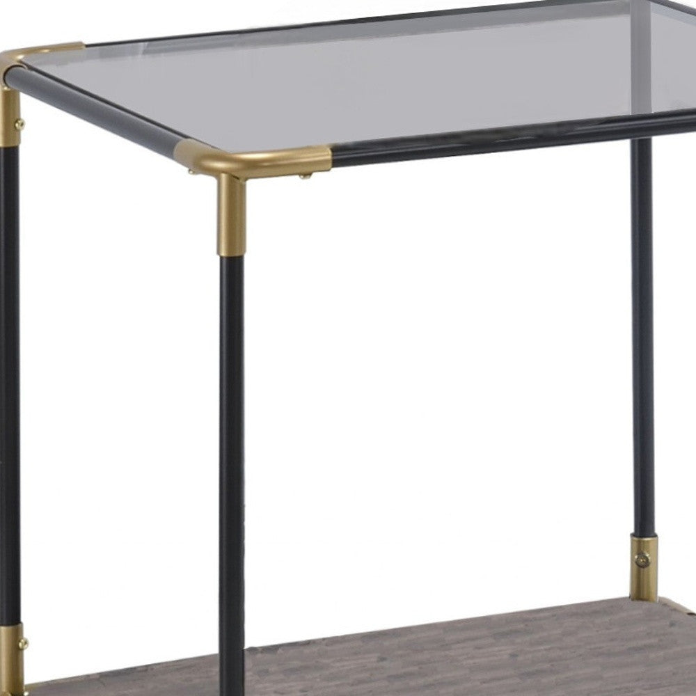 24" Black/Gold And Clear Glass End Table-End-Side Tables-DECOROLALA
