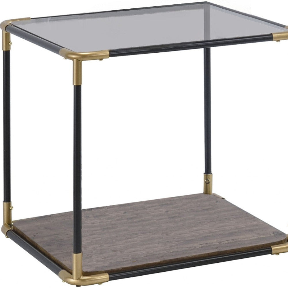 24" Black/Gold And Clear Glass End Table-End-Side Tables-DECOROLALA