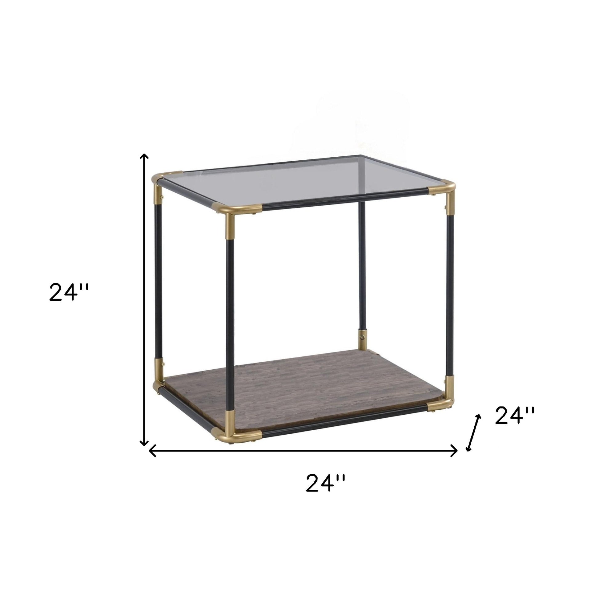 24" Black/Gold And Clear Glass End Table-End-Side Tables-DECOROLALA