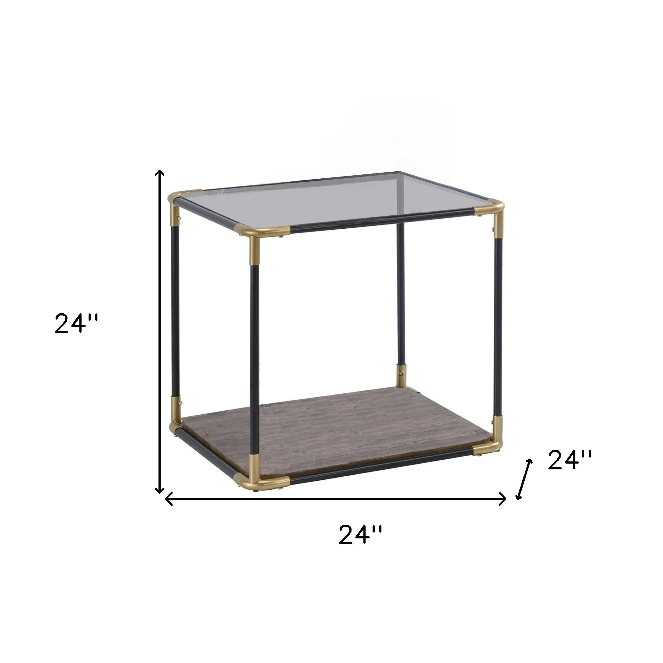 24" Black/Gold And Clear Glass End Table-End-Side Tables-DECOROLALA