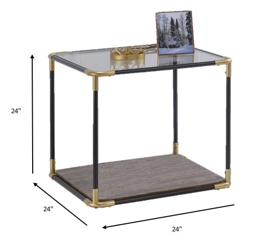 24" Black/Gold And Clear Glass End Table-End-Side Tables-DECOROLALA