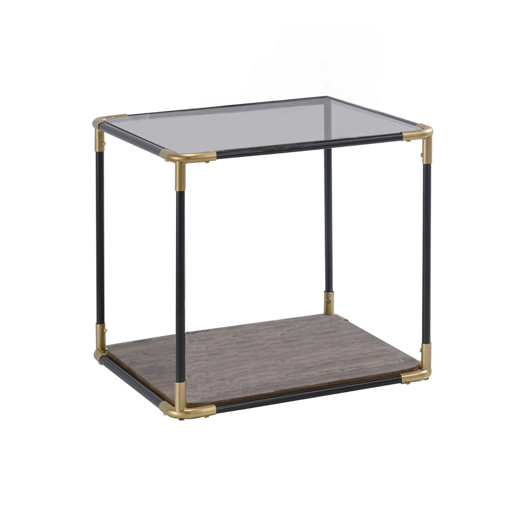 24" Black/Gold And Clear Glass End Table-End-Side Tables-DECOROLALA