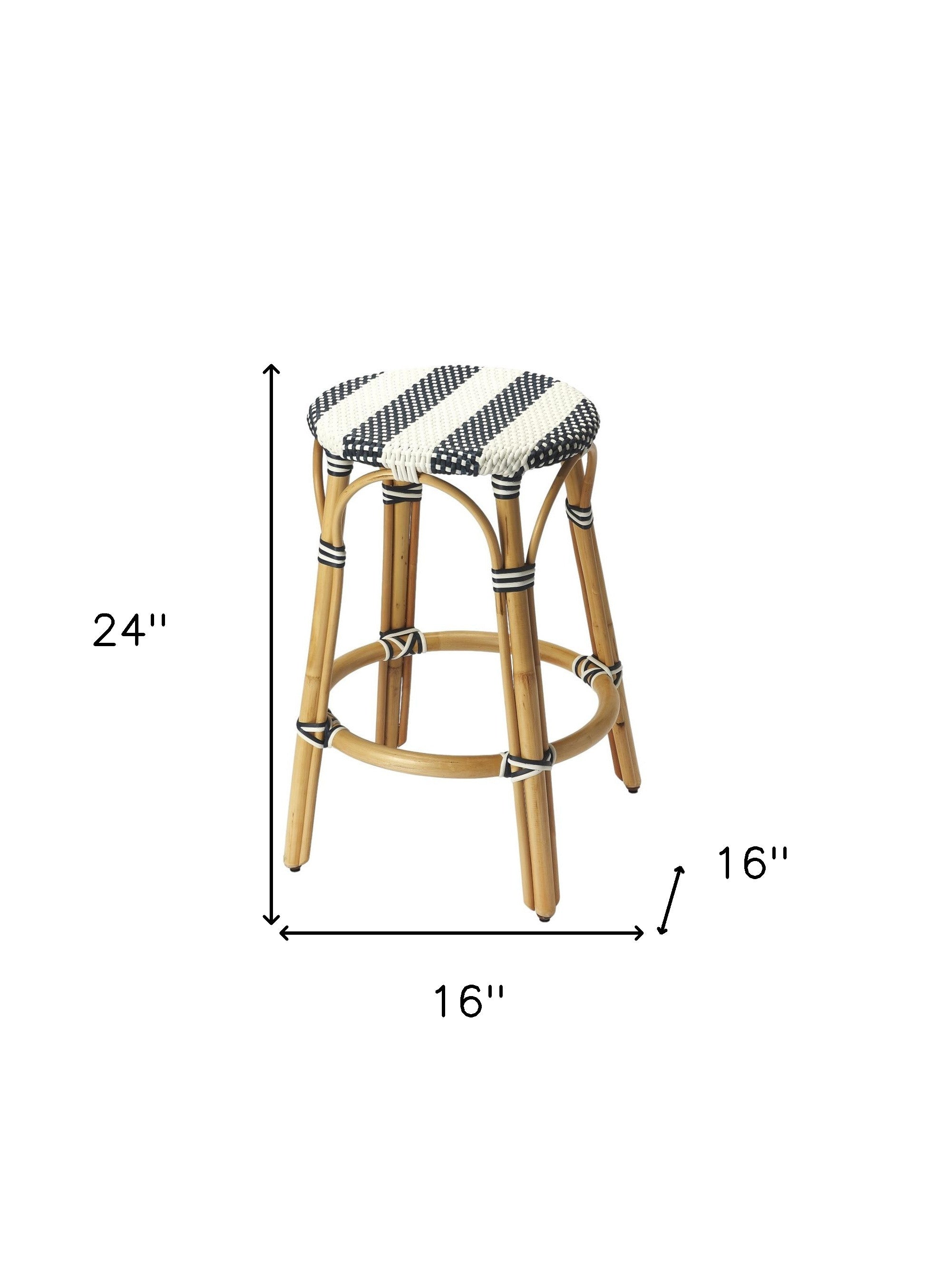 24" Blue White And Natural Rattan Backless Counter Height Bar Chair-Bar Chairs-DECOROLALA