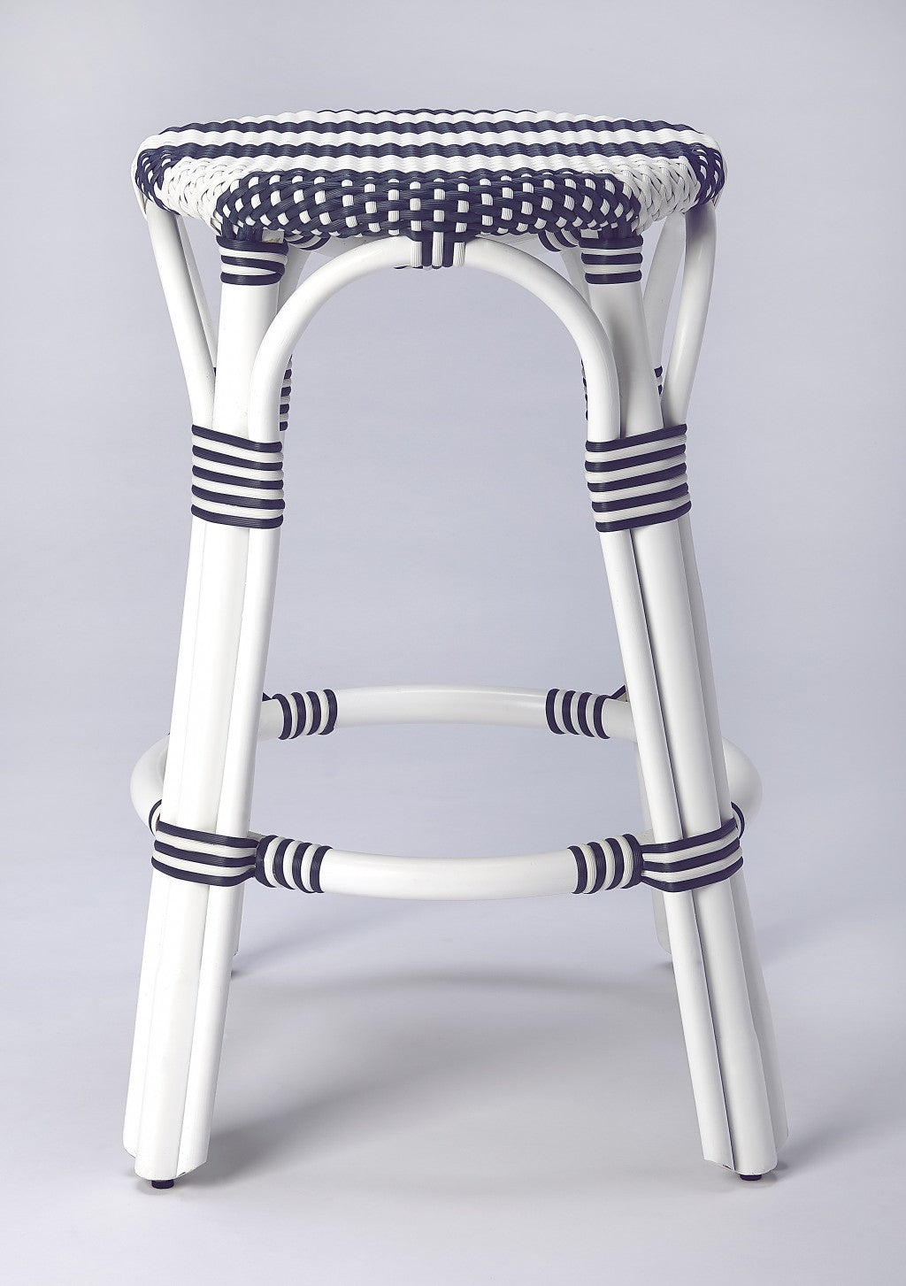 24" Blue and White Rattan Backless Counter Height Bar Chair-Bar Chairs-DECOROLALA