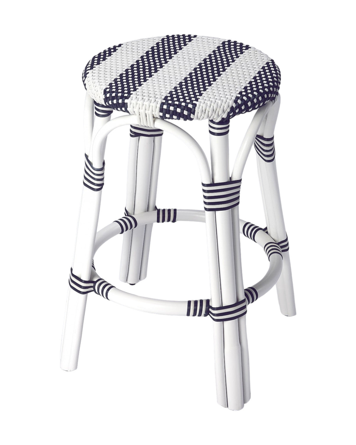 24" Blue and White Rattan Backless Counter Height Bar Chair-Bar Chairs-DECOROLALA