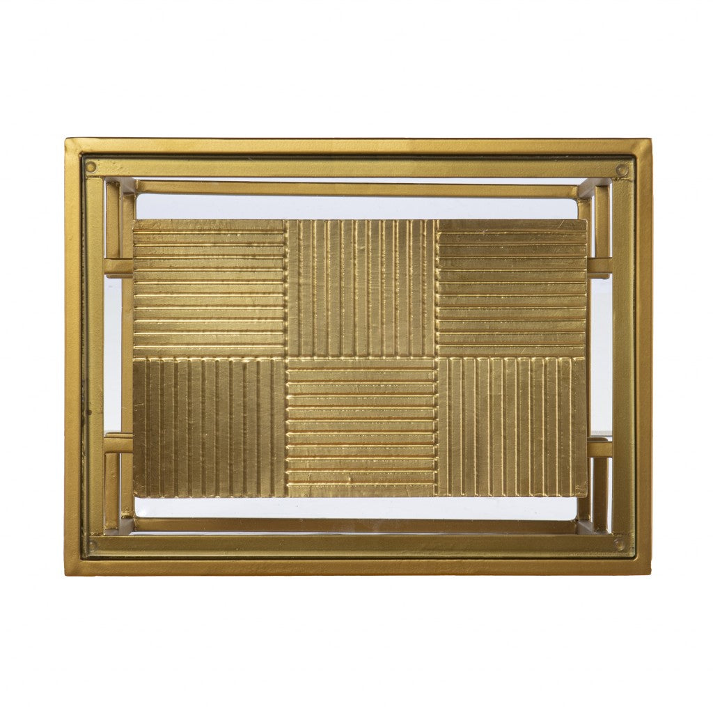 24" Brass Glass And Iron Rectangular End Table With Two Shelves-End-Side Tables-DECOROLALA