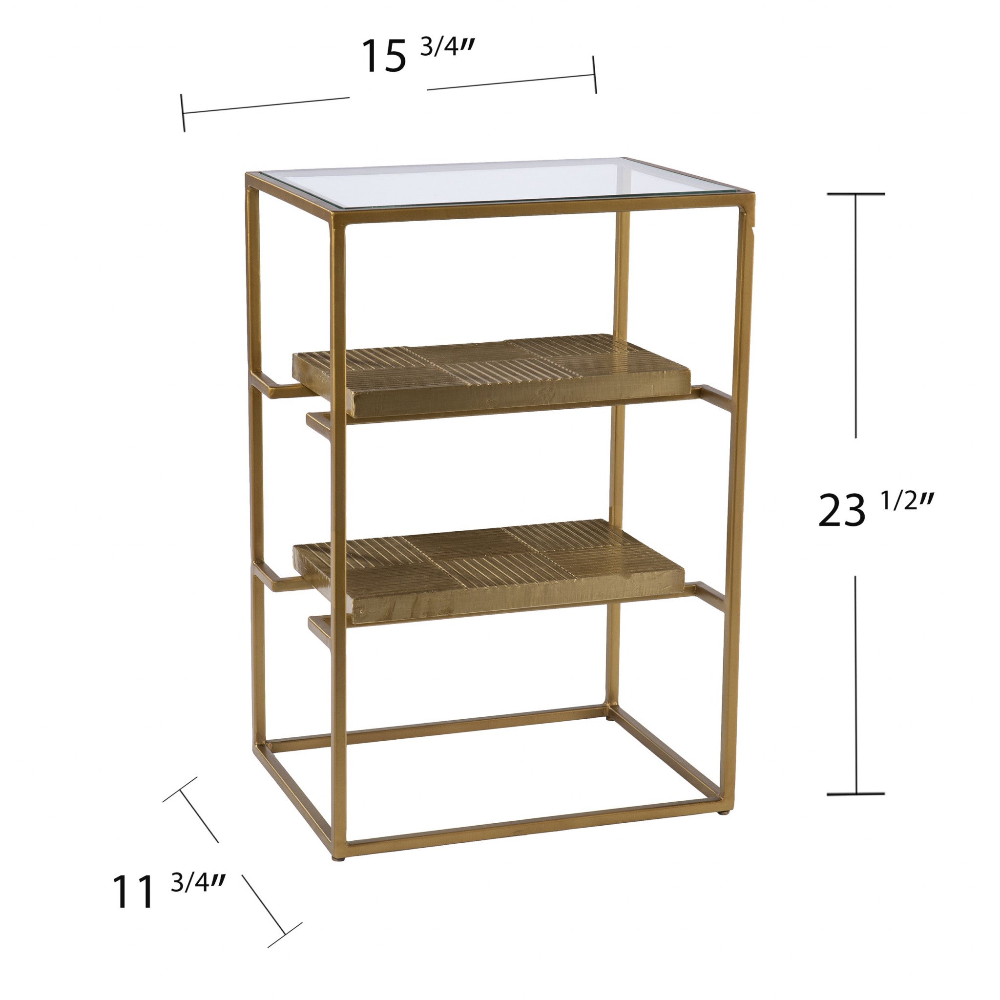 24" Brass Glass And Iron Rectangular End Table With Two Shelves-End-Side Tables-DECOROLALA