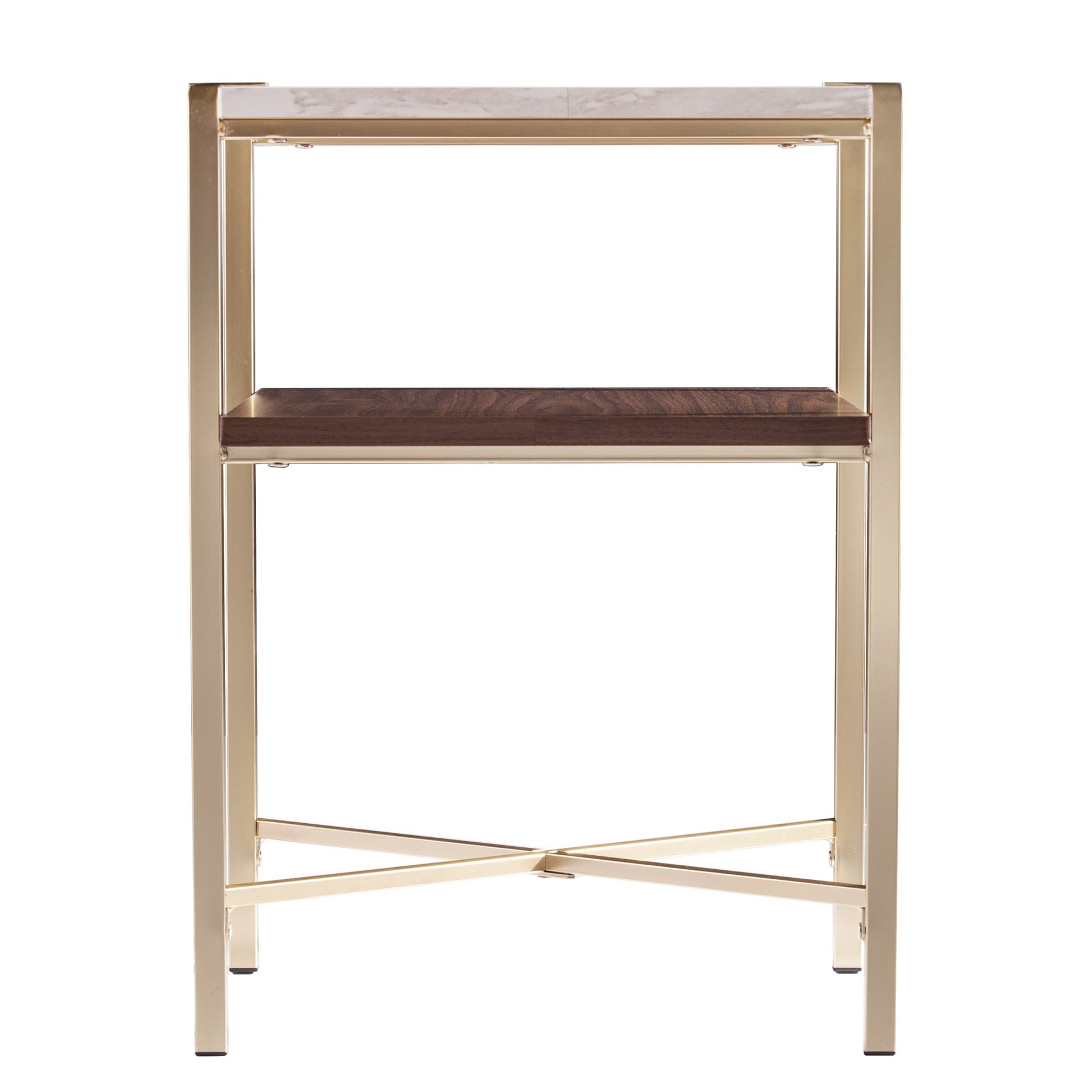 24" Brass Manufactured Wood And Iron Square End Table With Shelf-End-Side Tables-DECOROLALA