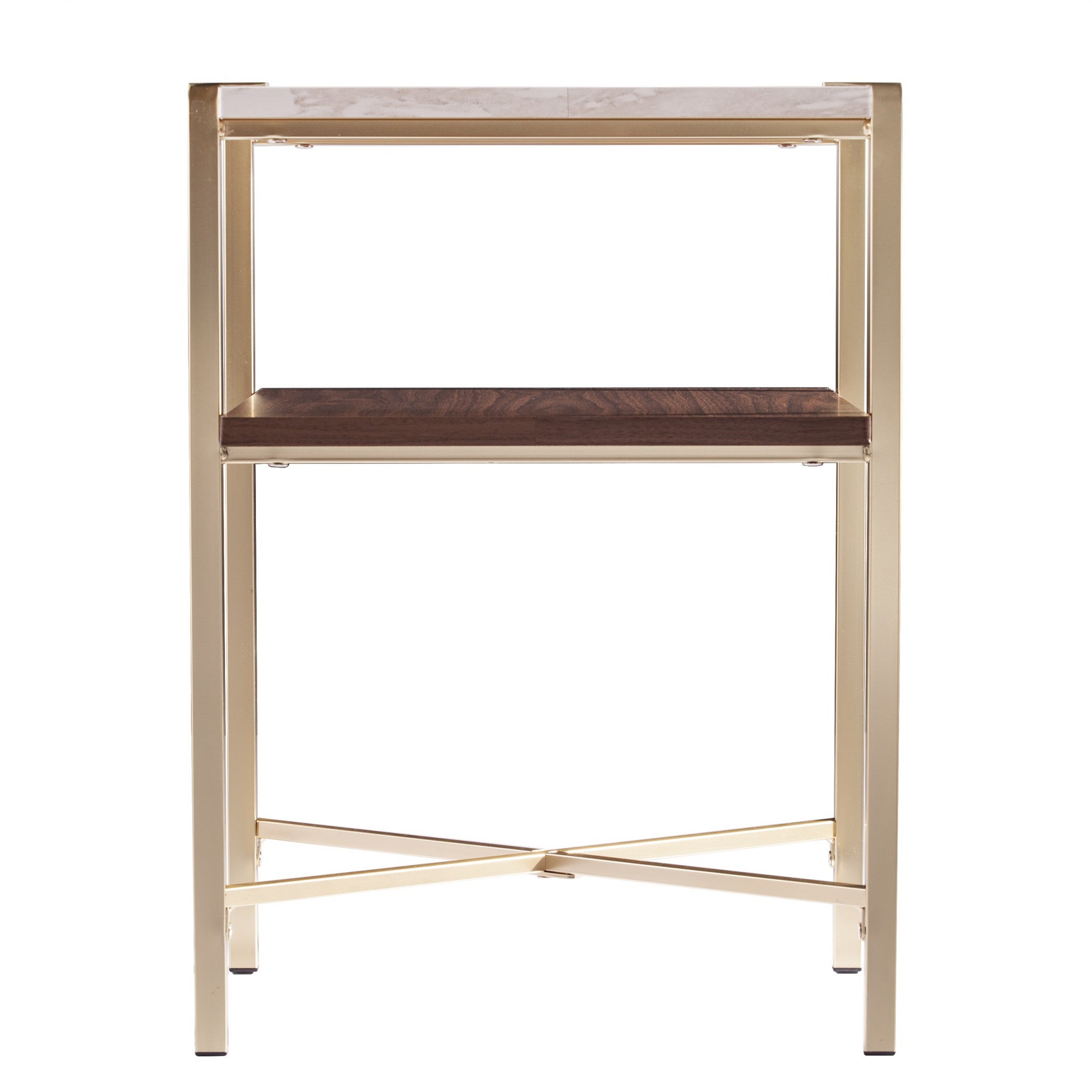 24" Brass Manufactured Wood And Iron Square End Table With Shelf-End-Side Tables-DECOROLALA