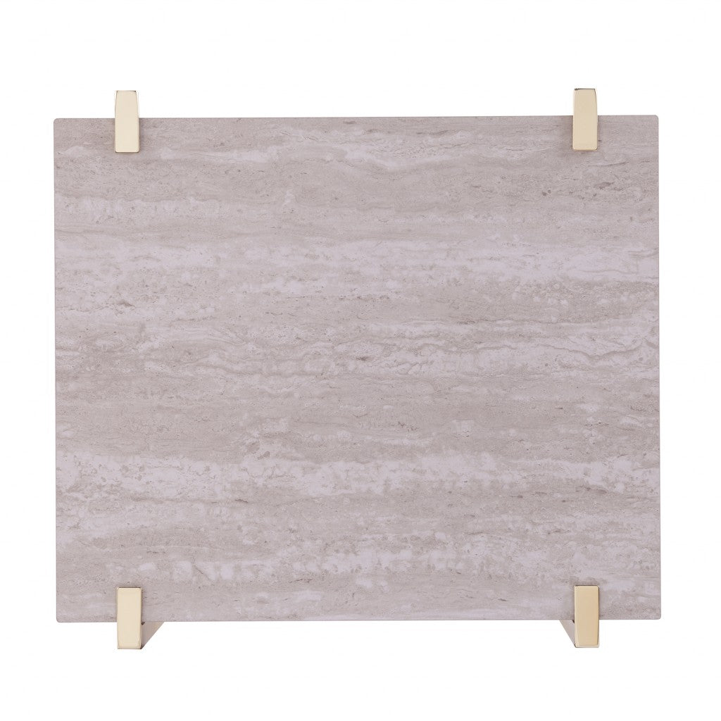 24" Brass Manufactured Wood And Iron Square End Table With Shelf-End-Side Tables-DECOROLALA