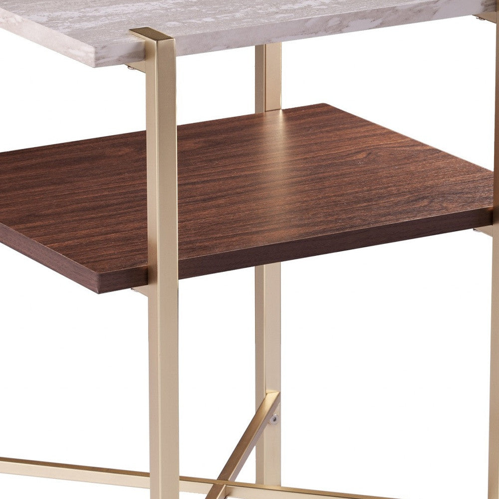 24" Brass Manufactured Wood And Iron Square End Table With Shelf-End-Side Tables-DECOROLALA