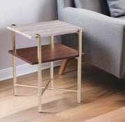 24" Brass Manufactured Wood And Iron Square End Table With Shelf-End-Side Tables-DECOROLALA