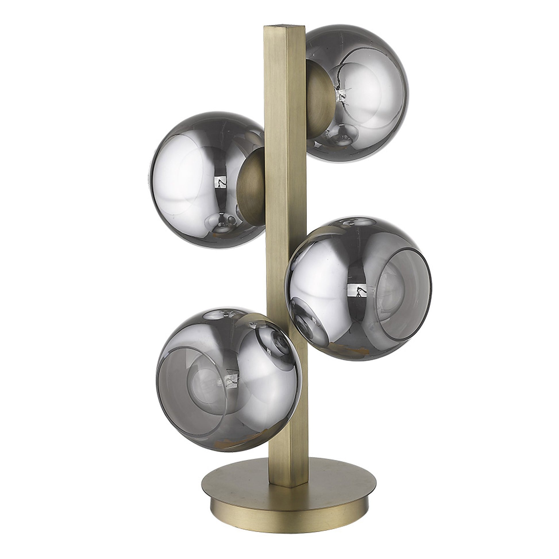 24" Brass Metal Four Light Novelty Table Lamp With Silver Metallic Globe Shades-Table Lamps-DECOROLALA